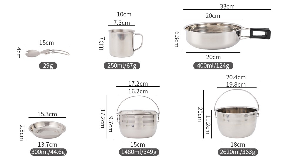 10pcs Camping Cookware Pot Set Nicety